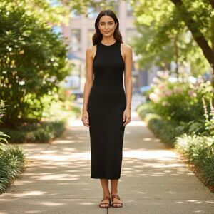 Antropologie Daily Practice Black Ribbed Knit Tank Midi Dress Size S